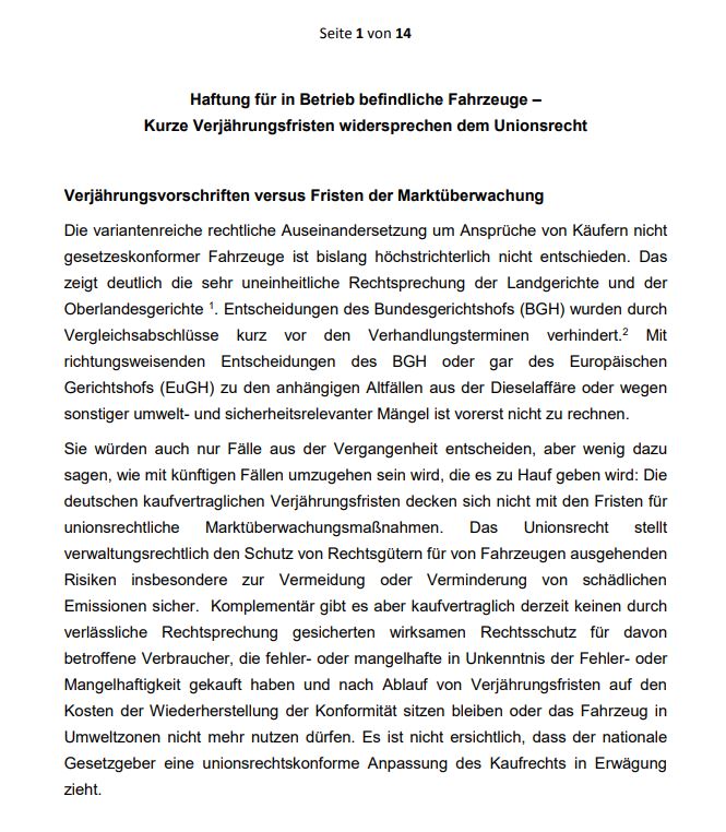 Haftung für in Betrieb befindliche Fahrzeuge